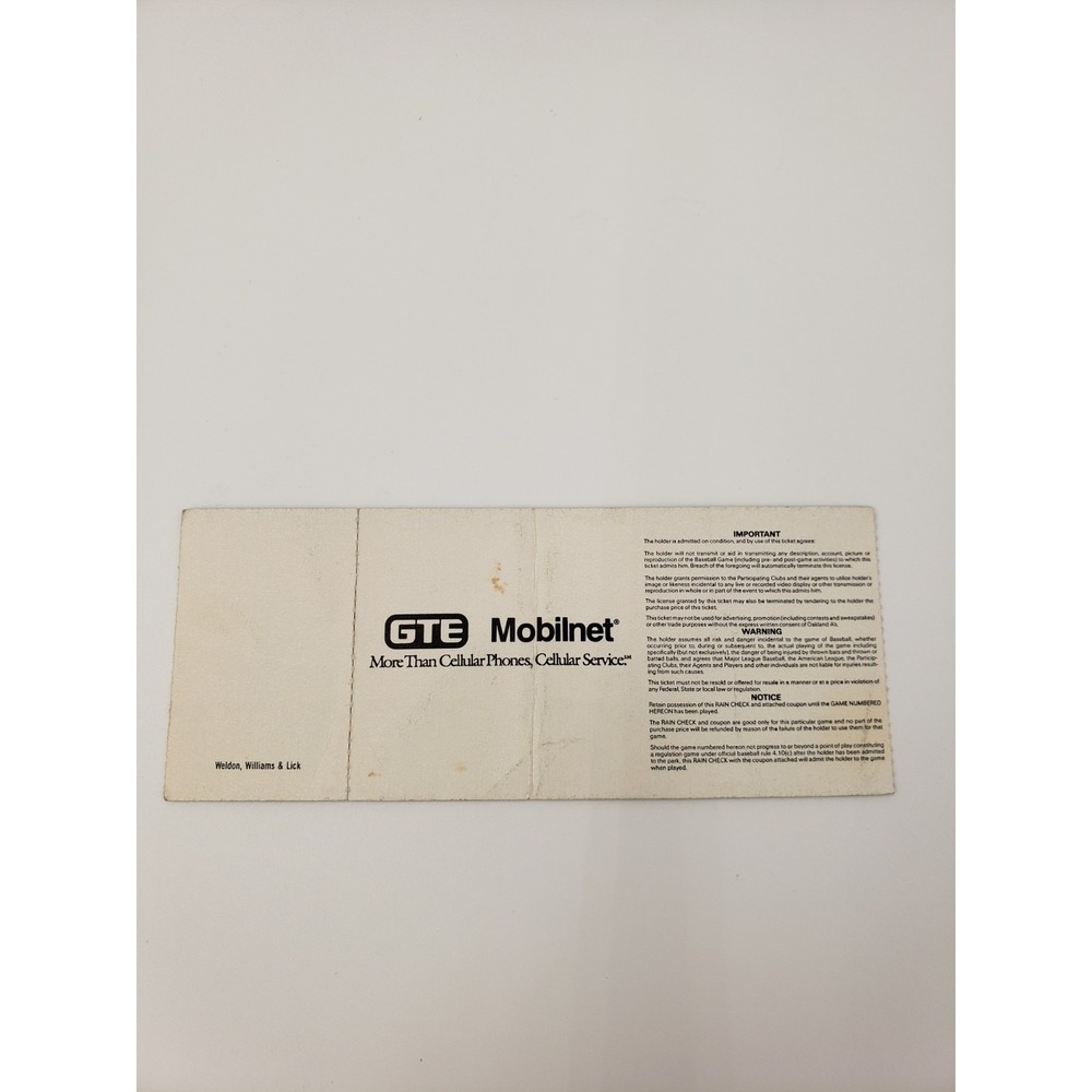 Oakland A's Ticket Stub 07/20/95 Vs Detroit Tigers Dennis Eckersley Save #314 - Picture 2 of 6